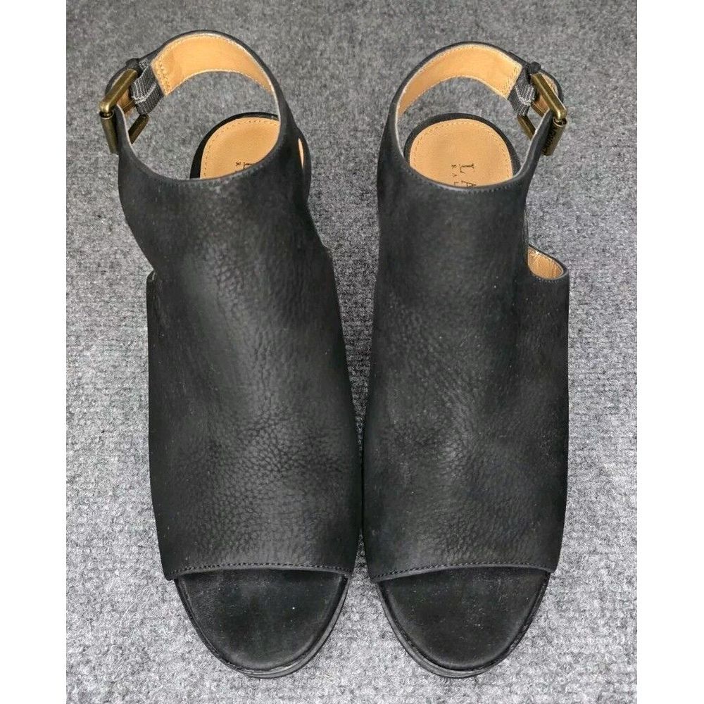 Ralph Lauren Women's 8B Seleste Suede Black Sling Back Peep‎ Toe 4" Heels Shoes